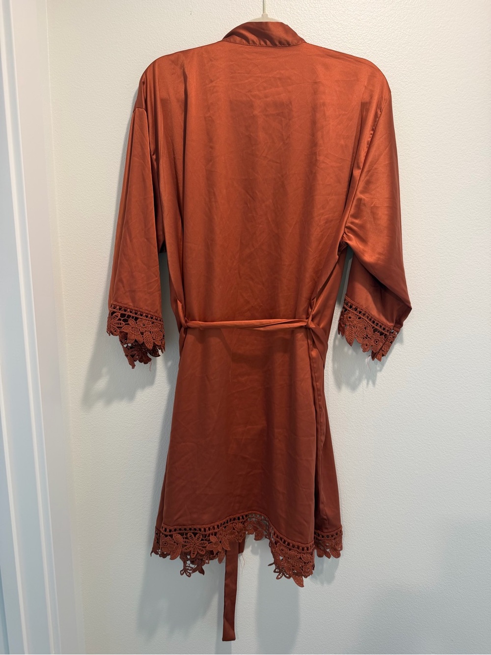 Satin Lace-Trim Robe in Rust - Picture 6 of 7